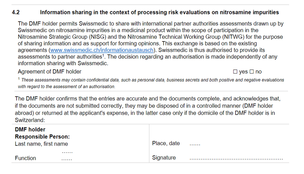 Swissmedic updates DMF submission form to include Nitrosamine Exchange ...